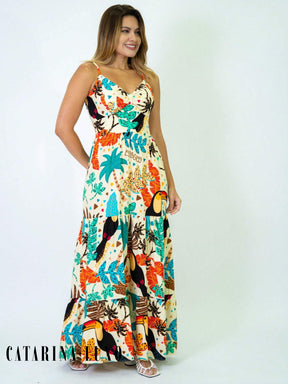 Vestido Longo Franzido Estampado Esther