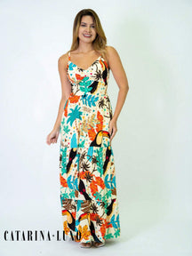 Vestido Longo Franzido Estampado Esther Caramelo / P