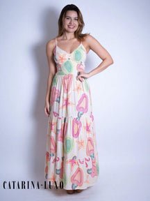 Vestido Longo Franzido Estampado Esther Pêssego / P