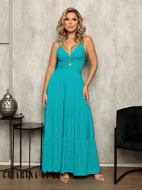 Vestido Longo Pipoca Layla Azul Petróleo / P Vestidos Maxi Femininos