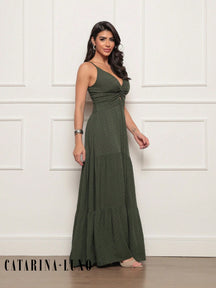 Vestido Longo Pipoca Layla Verde Militar / P Vestidos Maxi Femininos
