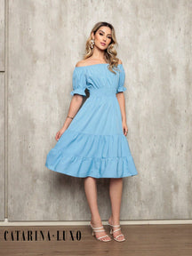 Vestido Midi Curto Larissa Azul Bebê / P Vestidos Midi Femininos