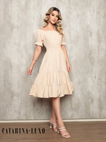 Vestido Midi Curto Larissa Bege / P Vestidos Midi Femininos