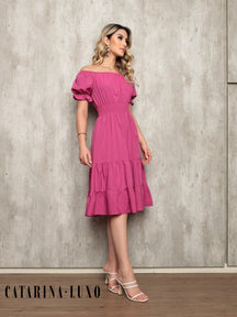 Vestido Midi Curto Larissa Pink / P Vestidos Midi Femininos