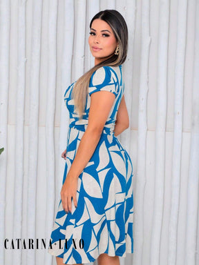 Vestido Mídi Gola Quadrada Estampado Cecília