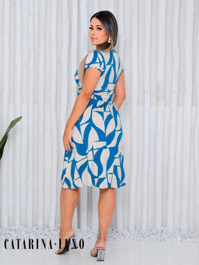 Vestido Mídi Gola Quadrada Estampado Cecília