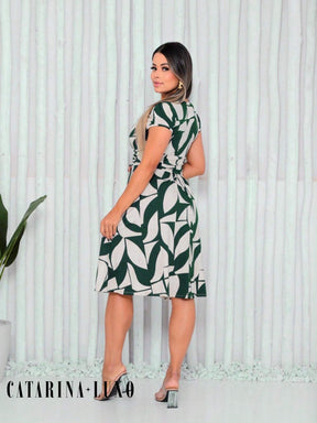 Vestido Mídi Gola Quadrada Estampado Cecília
